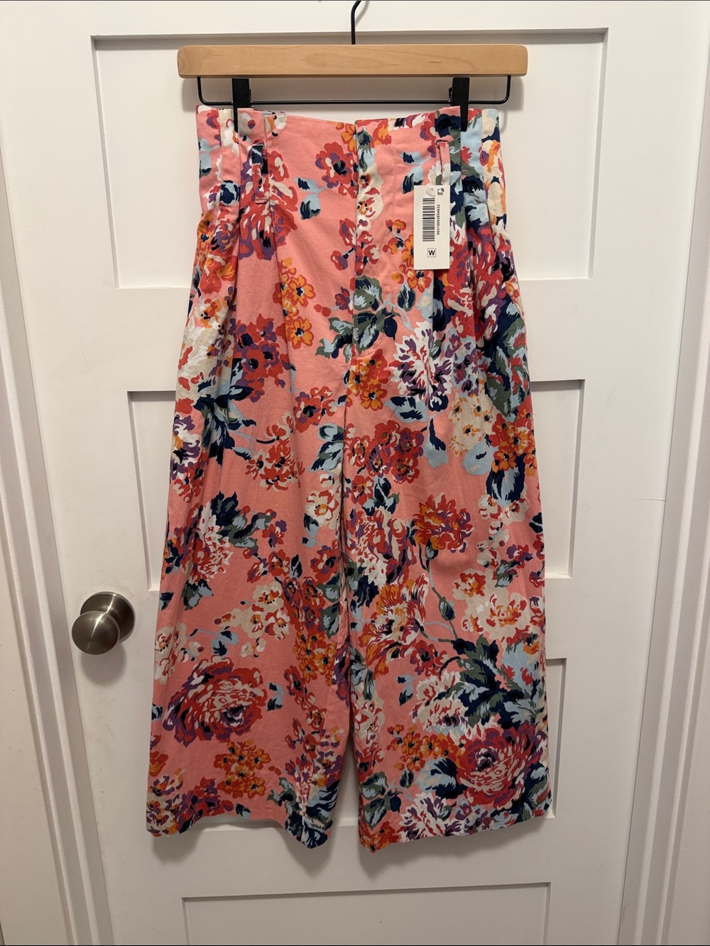 Zara Coral Pink Floral Wide-Leg High-Rise Pants